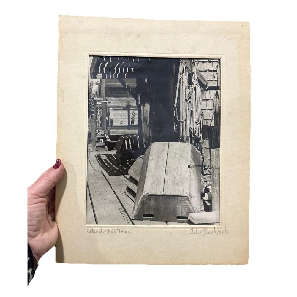 Fishtown Leland Michigan Photo Signed Harbor Marina  Cabin Cruisers Vtg Nautical